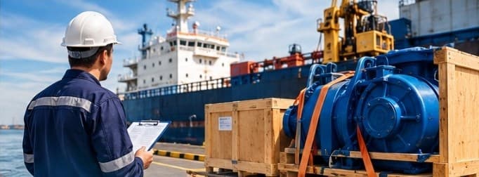 Critical ship spare parts being delivered to a vessel in port